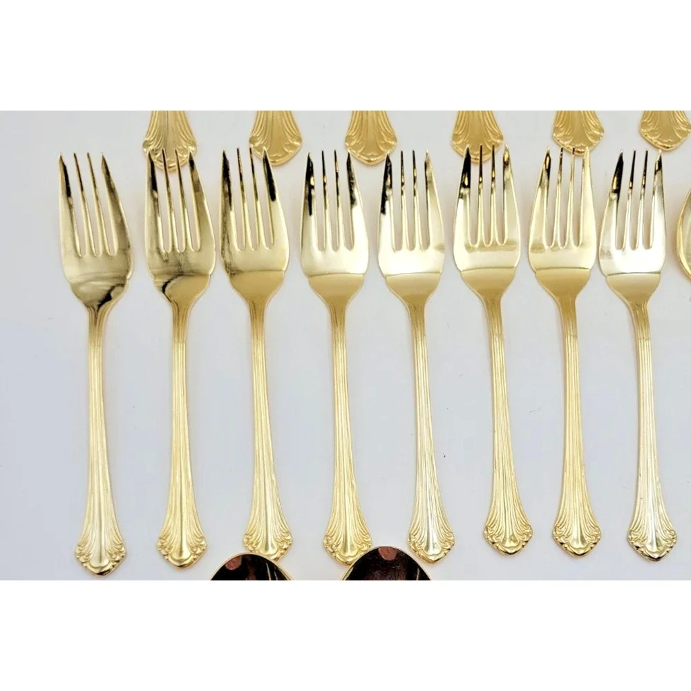 Supreme Cutlery Gold Tone Stainless Japan Flatware Set w/ Wood Case Set of 51